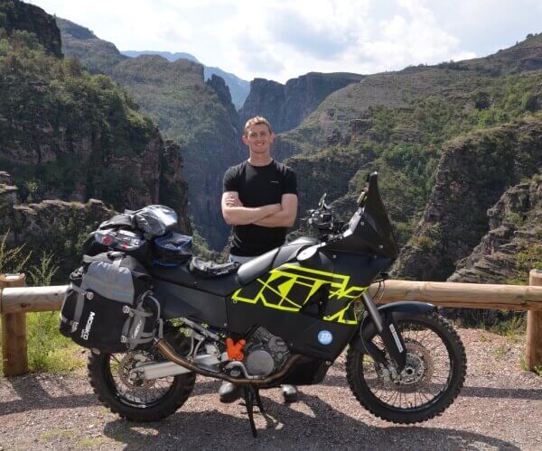 Ollie Moto stood at a gorge on his way to the HAT.