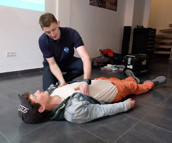 Ollie teaching first aid in Morocco at Wheels of Morocco.