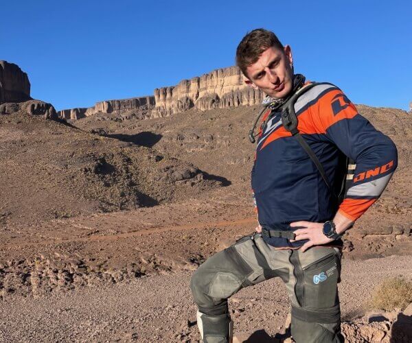 Ollie Moto posing and pouting in Morocco.