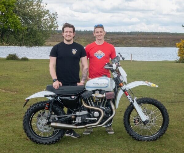 Ollie Moto and Aled with the finished Full HD rally bike.